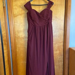Azazie Off the Shoulder Maroon Floor Length Dress
